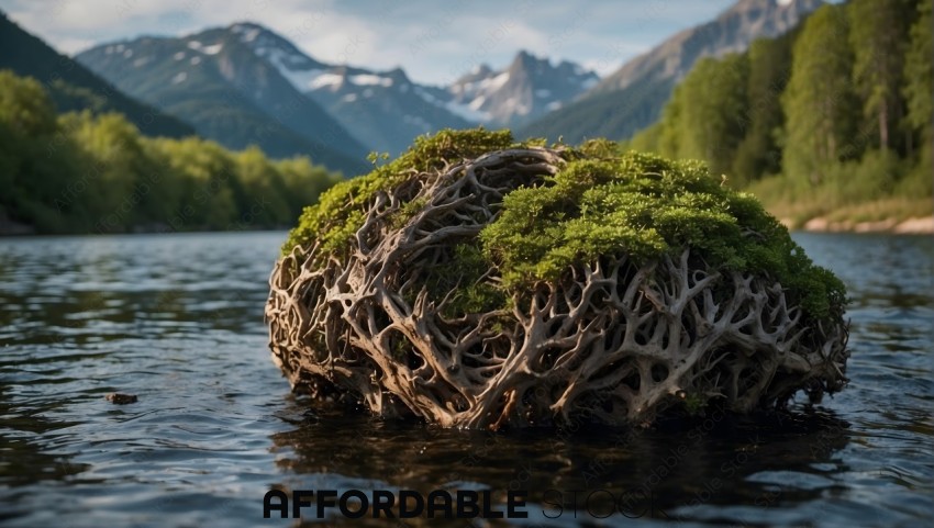 Moss-Covered Tree Roots in River