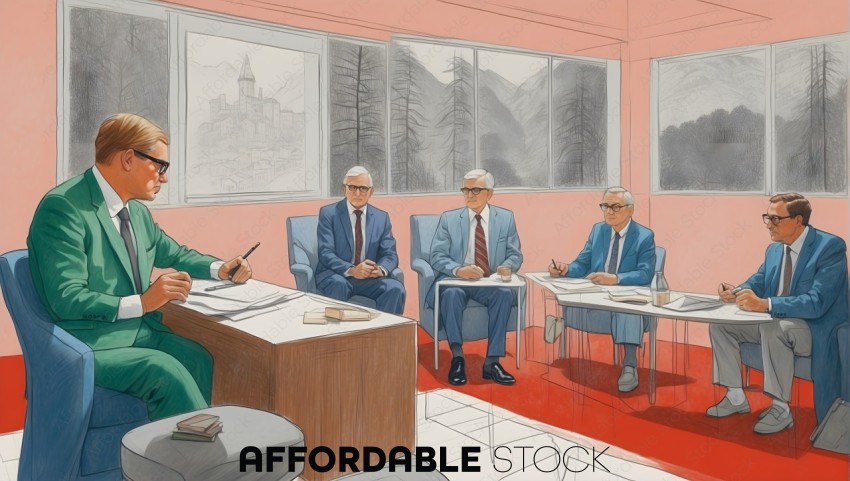 Three men in suits sitting in a meeting room