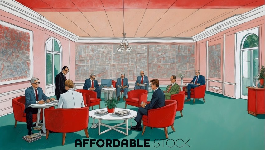 A group of business men in suits sitting around a table