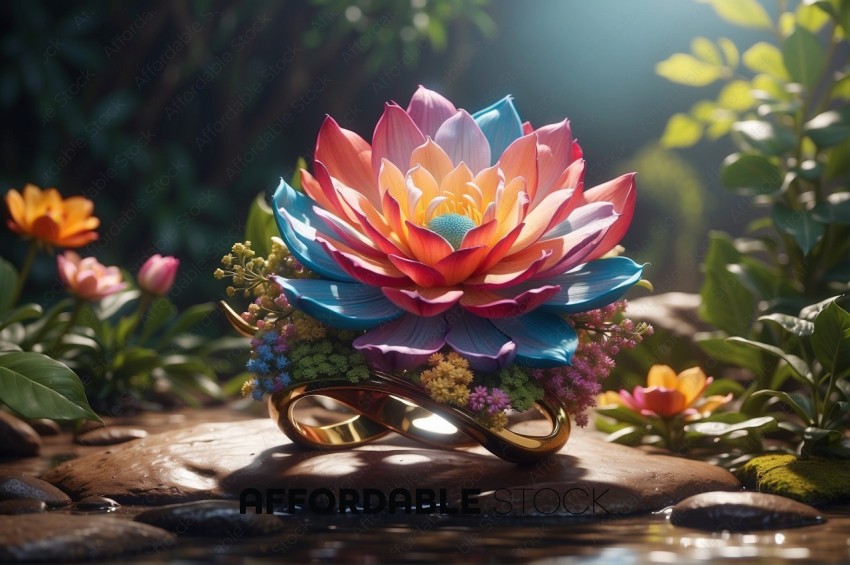 Colorful Lotus Flower 3D Rendering