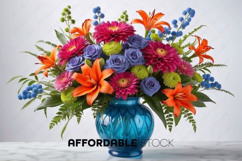 Vibrant Floral Arrangement in Blue Vase