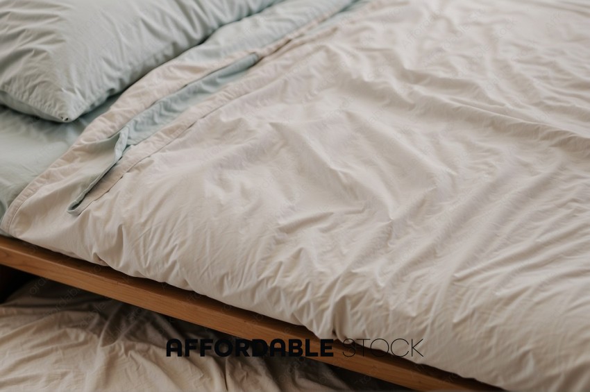 Neutral Bedding on Wooden Bed Frame