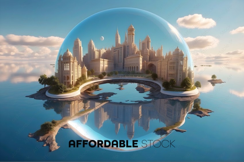Futuristic Cityscape Bubble Reflection