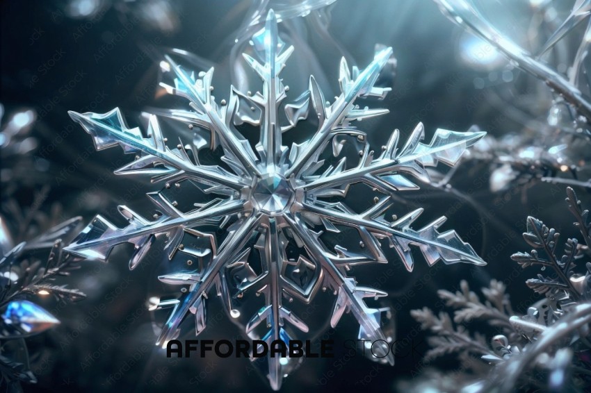 Detailed 3D Snowflake on Dark Background