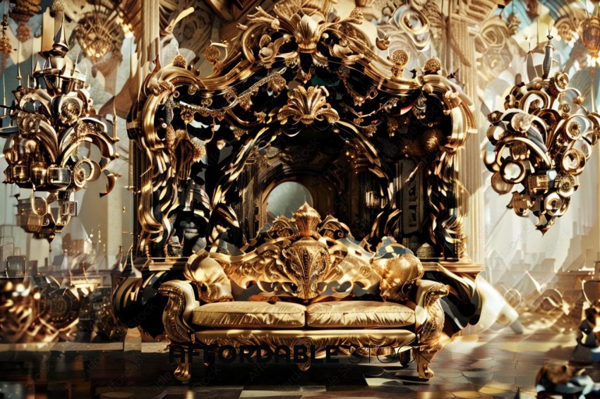 Opulent Baroque Interior with Golden Elements