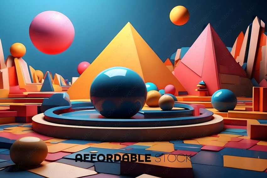 Colorful 3D Abstract Geometric Landscape