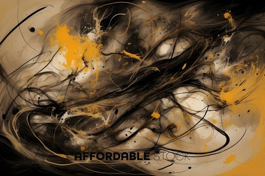 Abstract Ink Swirls in Yellow and Black