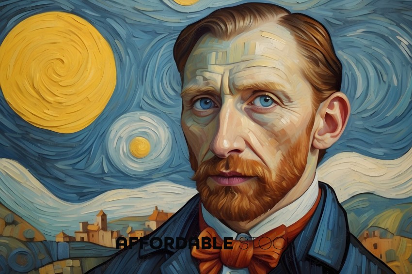 Stylized Vincent van Gogh Portrait with Starry Night