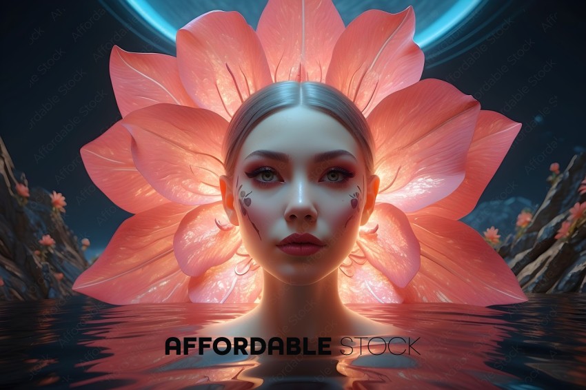 3D Rendered Woman with Lotus Flower