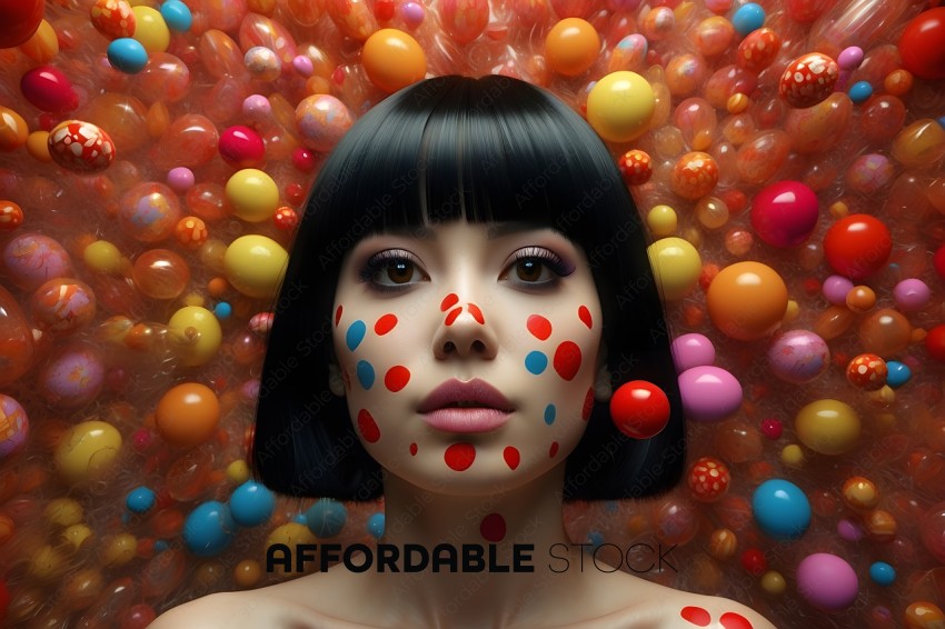 Colorful Polka Dot Makeup on Woman's Face
