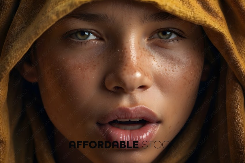 Close-up Portrait of a Young Girl with Freckles