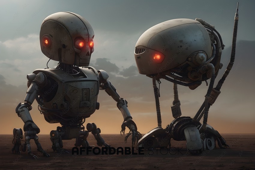 Futuristic Robot Companions in Desert