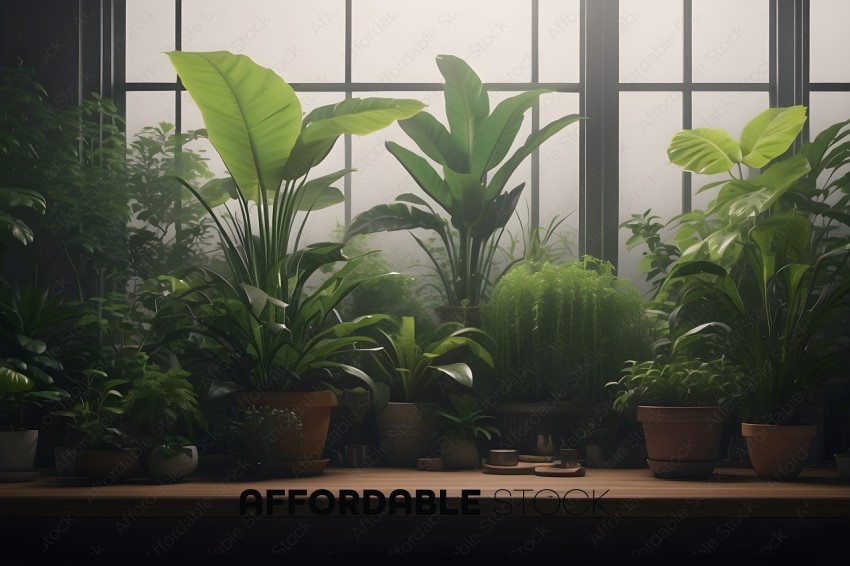 Indoor Garden with Variety of Potted Houseplants