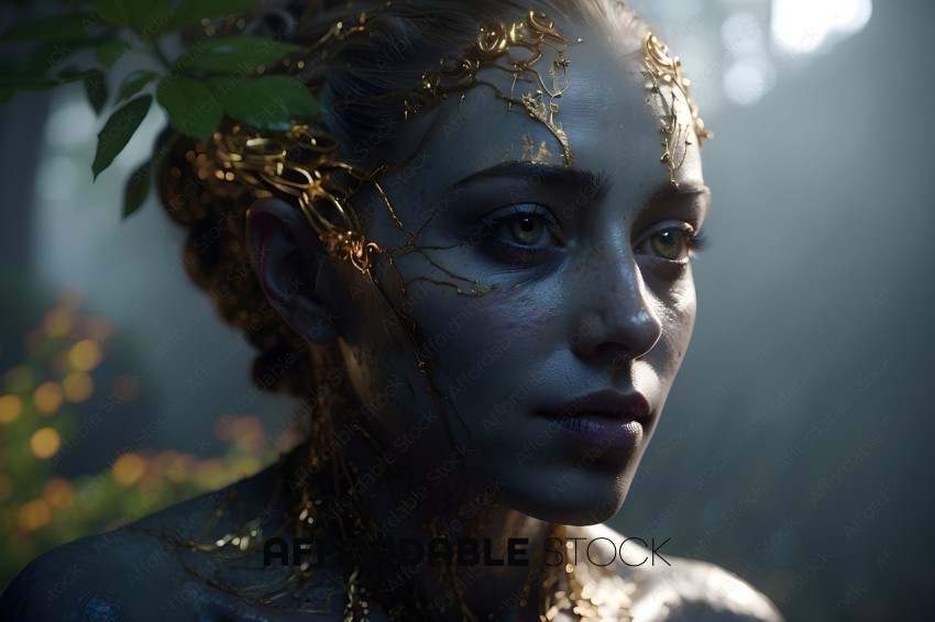 Fantasy Portrait of a Woman with Golden Accents
