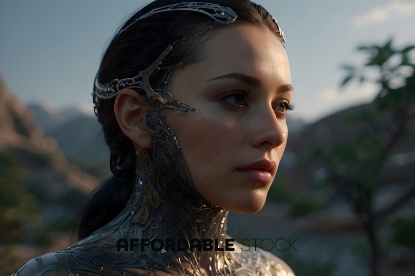 Futuristic Female Cyborg Close-Up