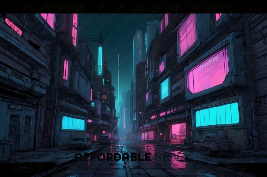 Futuristic Cyberpunk Cityscape at Night