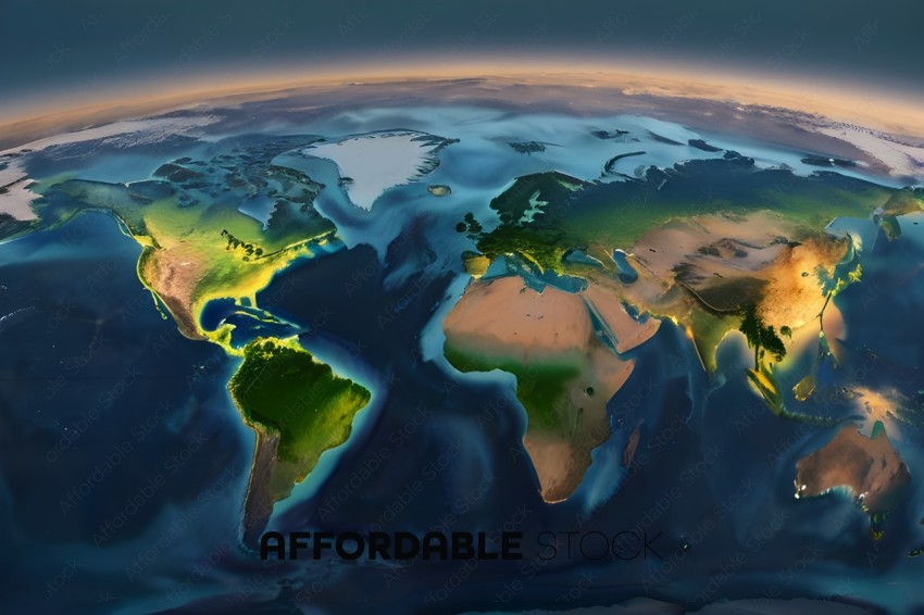Panoramic View of Earth Highlighting Continents