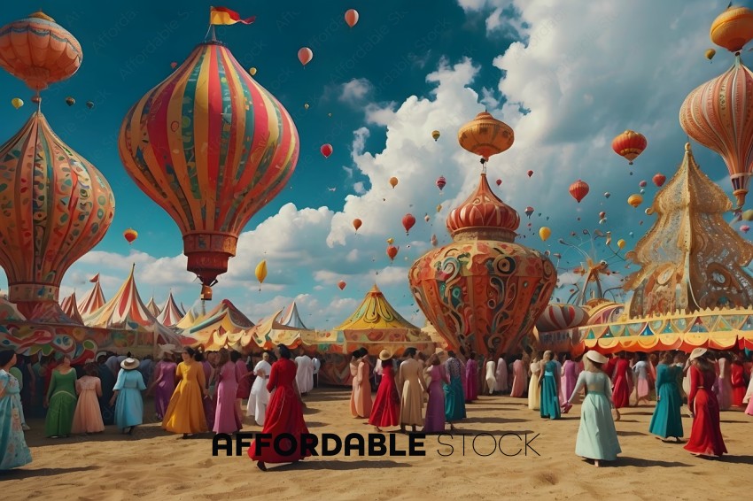 Colorful Fantasy Carnival with Hot Air Balloons