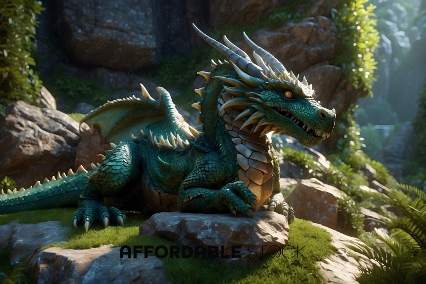 A dragon statue sits on a rock