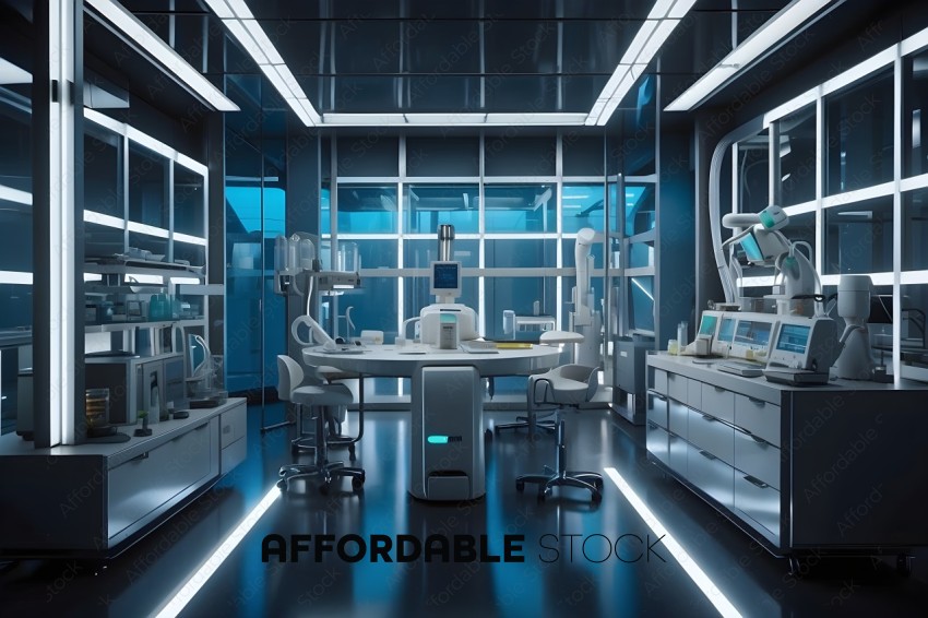 A Clean, Modern Laboratory with Blue Lighting