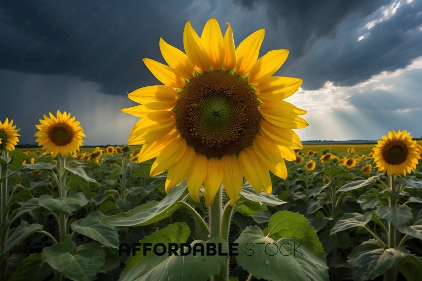 A Sunflower Field with a Sunflower in the Foreground