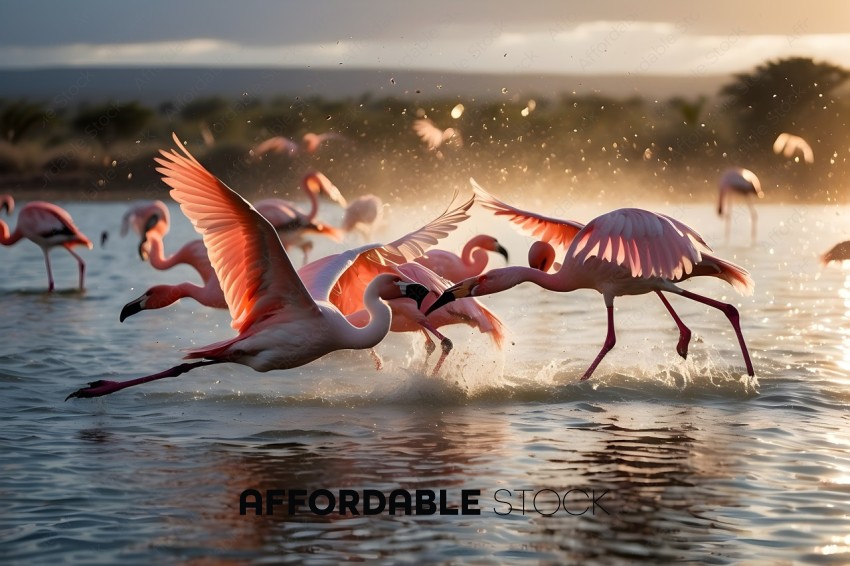 Flamingos in a body of water