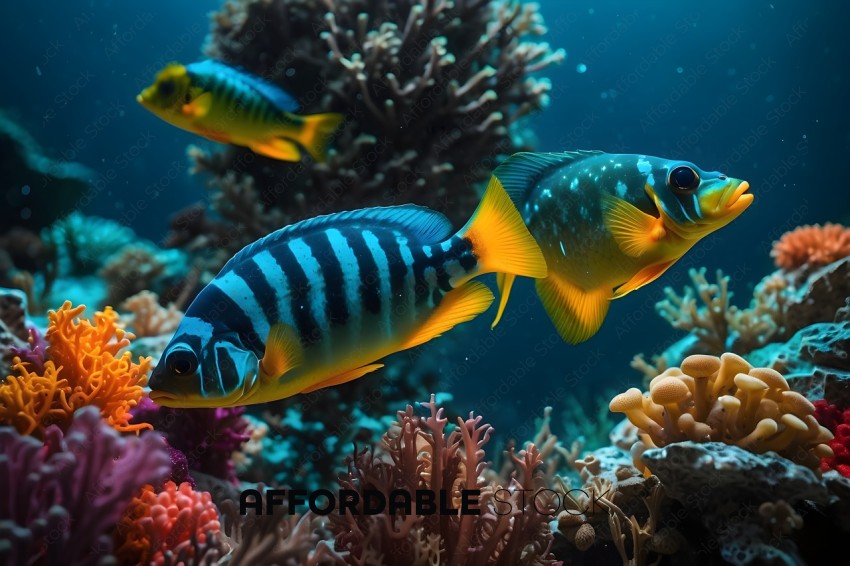 Two colorful fish swimming in the ocean