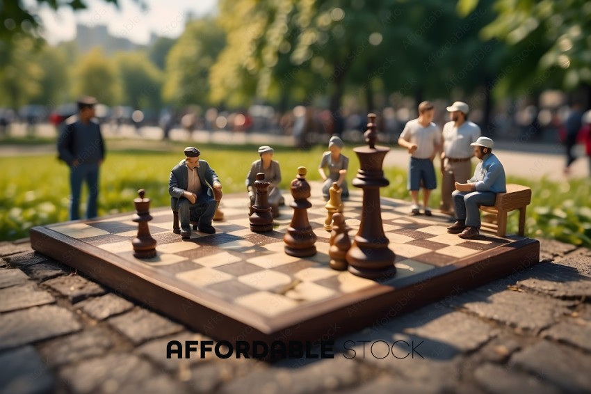 A group of men playing chess in a park