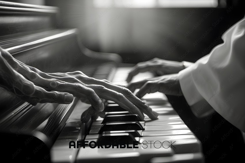 A person playing the piano with their hands