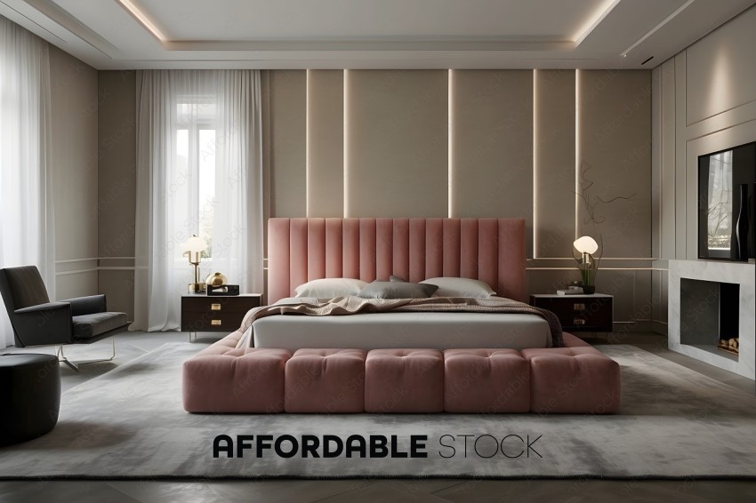 A Pink Bedroom with a Pink Bed and Pink Bedding