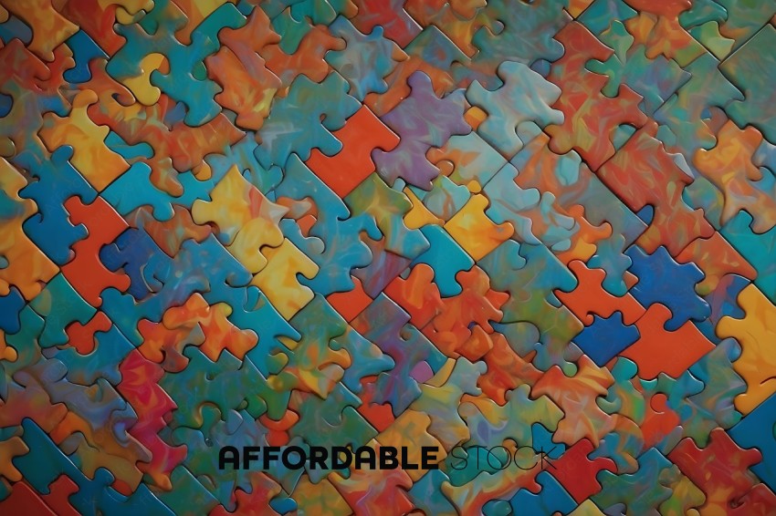 A colorful jigsaw puzzle with a pattern of squares and interlocking pieces