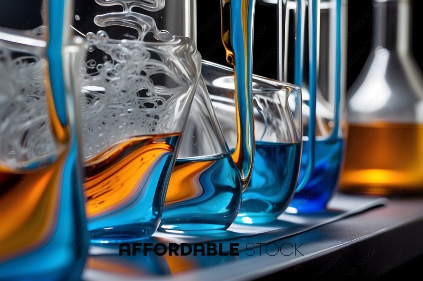 Blue and Orange Glass Vases with Bubbles