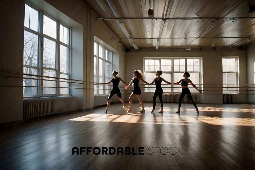 Four women dancing in a studio
