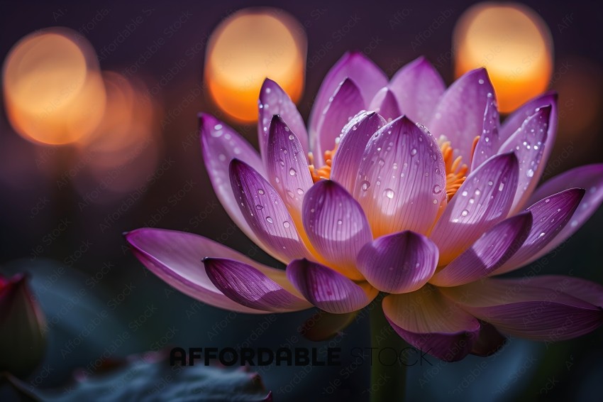A beautiful purple flower with drops of water on it