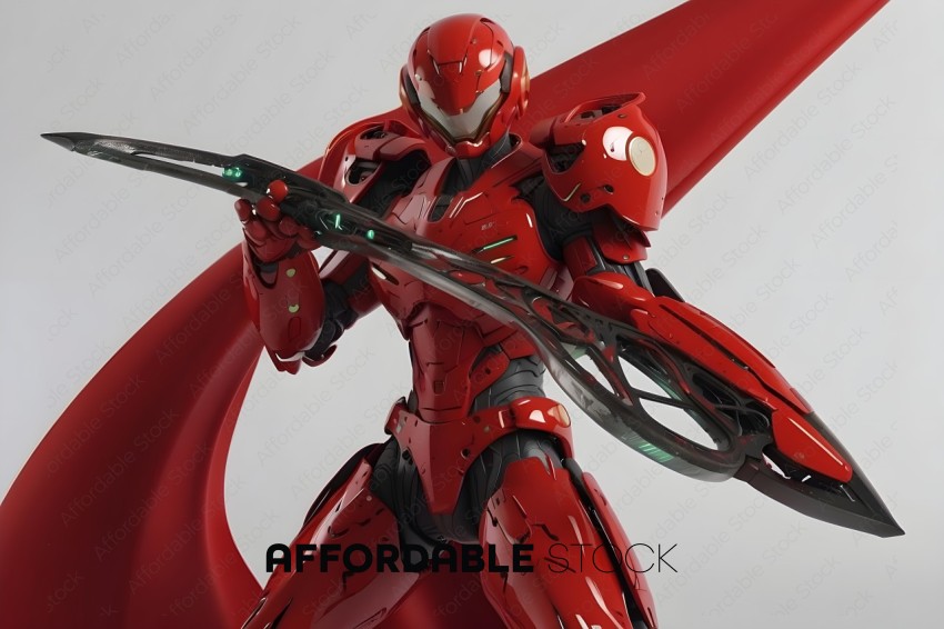 A red robot holding a weapon
