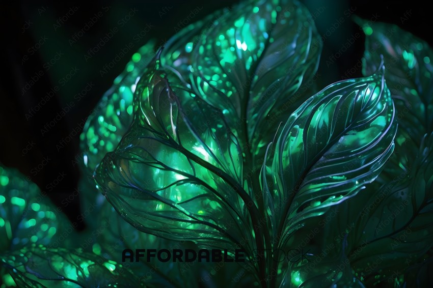 A green glowing plant with a lot of leaves