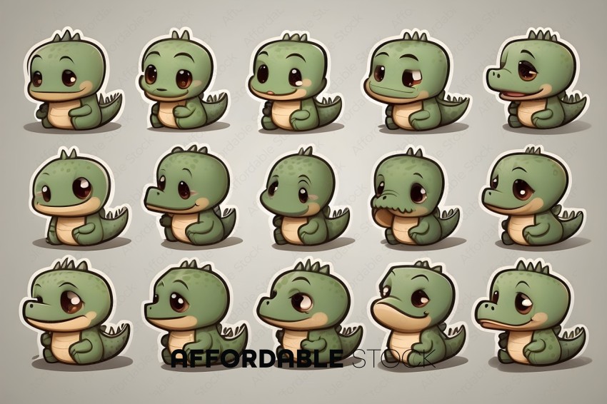 A collection of cartoon dinosaurs with different expressions