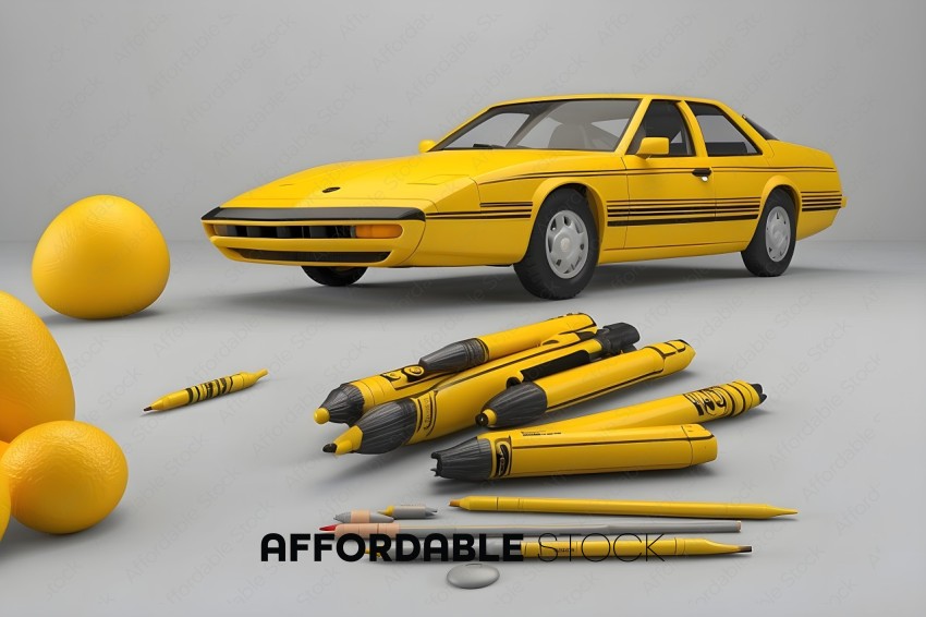Yellow Car and Pencils