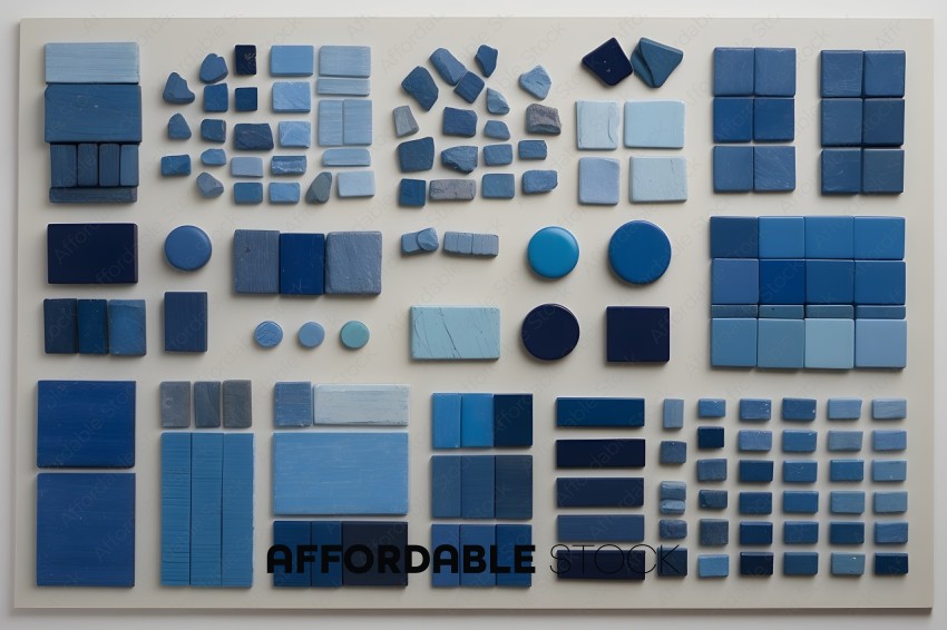 A collection of blue and white tiles