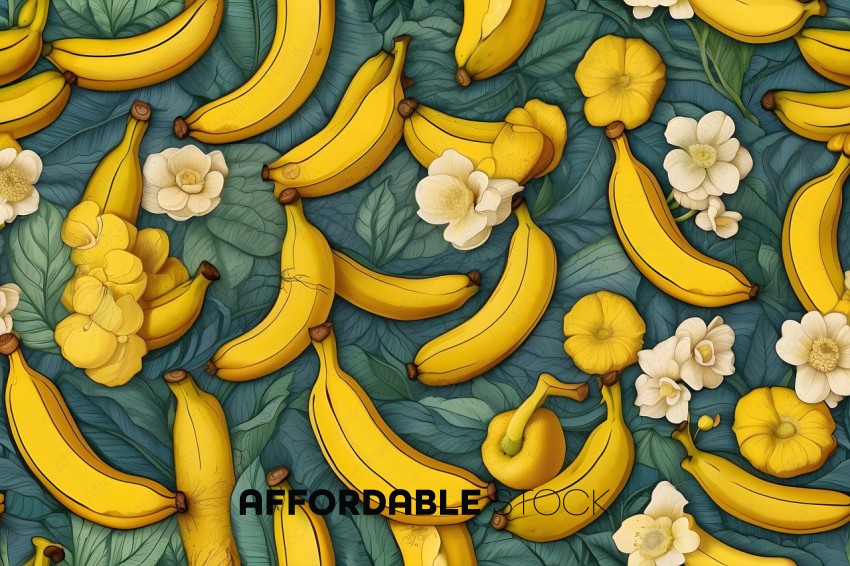 A bunch of bananas with flowers