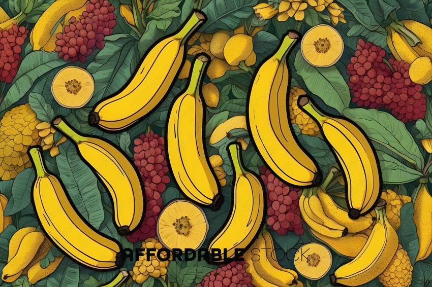 A bunch of bananas with a colorful background