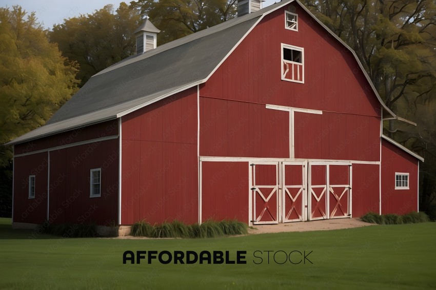 Red Barn with White Trim and Windows