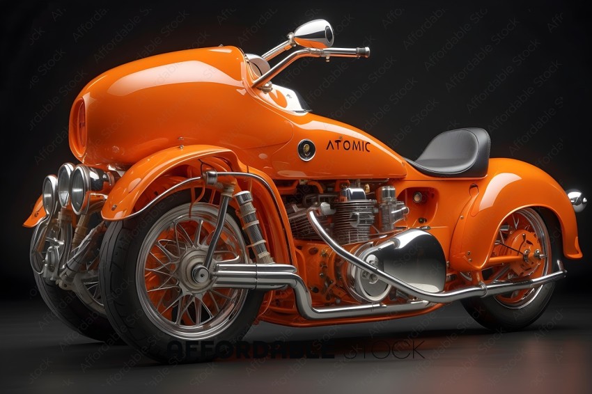 An orange Atomic motorcycle with a black seat