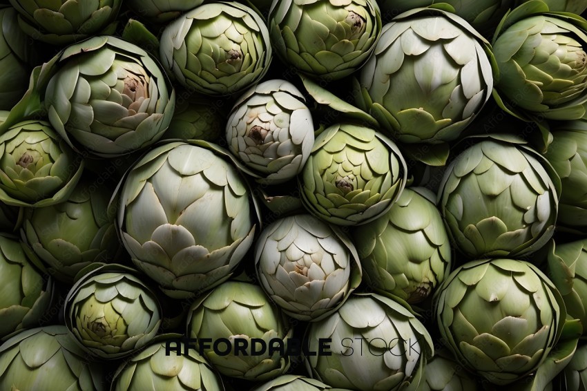 A bunch of unopened artichokes
