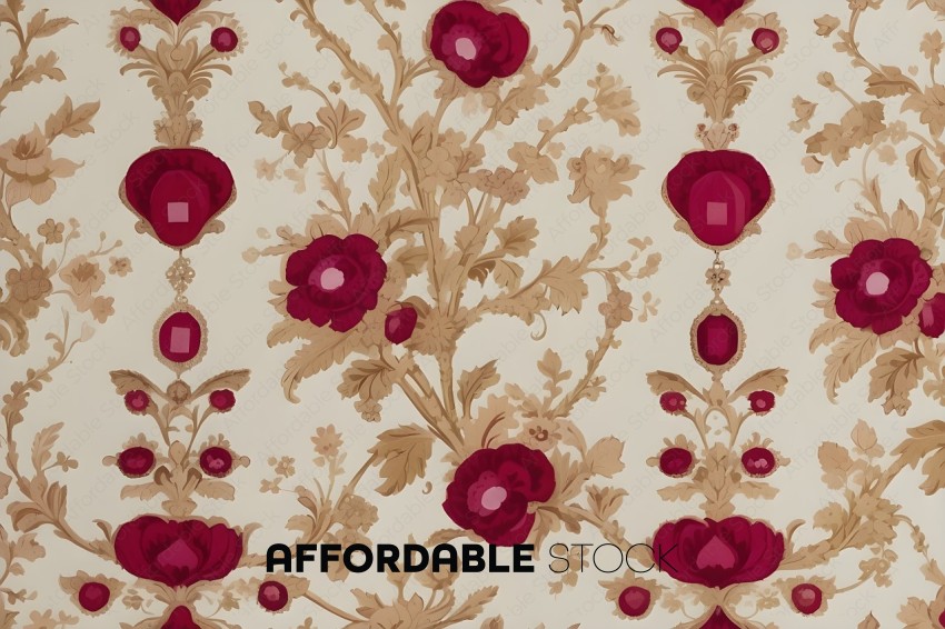 A wallpaper with a floral pattern and red flowers