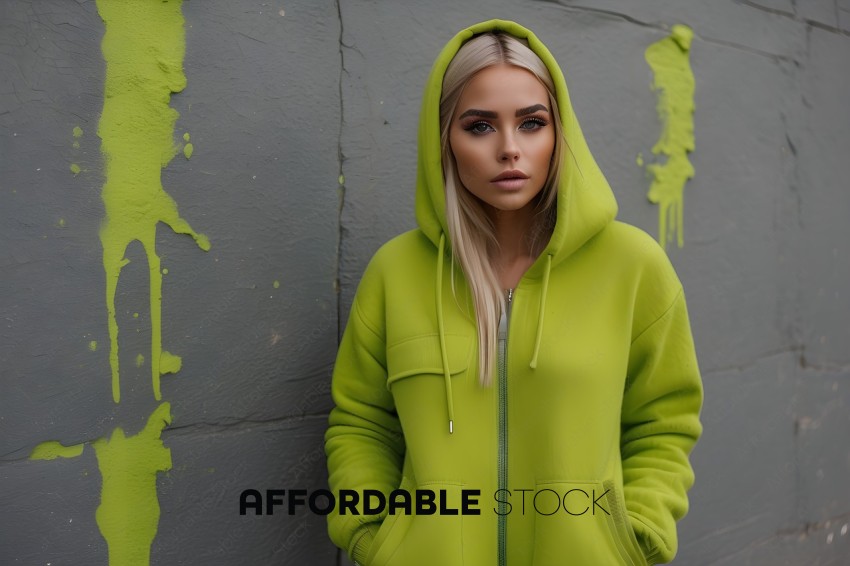 A woman in a lime green hoodie
