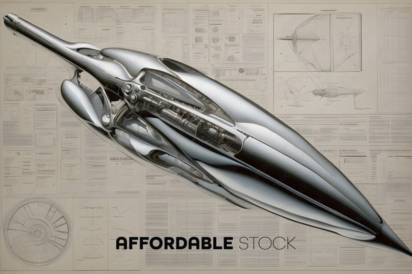A drawing of a futuristic vehicle with a lot of detail