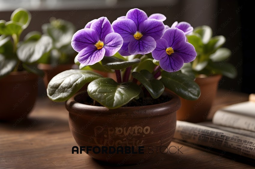 Purple Flowers in Brown Pot