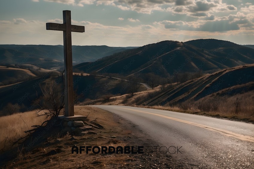 A Cross on a Hillside Road