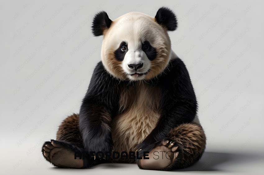 A black and white panda bear sitting on the ground